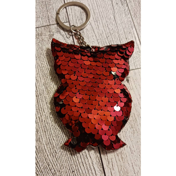 Sequin red owl sparkling keychain - Picture 1 of 2